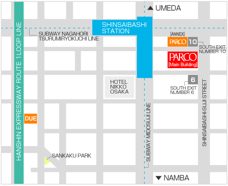 Shinsaibashi PARCO Access Map