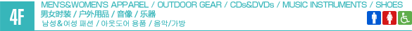 4F/MEN'S APPAREL / WOMEN'S APPAREL / OUTDOOR GEAR / CDs & DVDs / MUSIC INSTRUMENTS