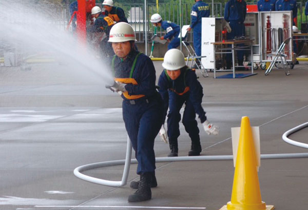 Staff undergo firefighting training.